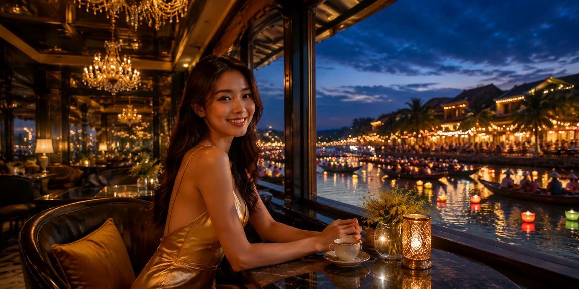 Người dùng tại Hội An xem xét chính sách bảo mật trong không gian cà phê yên tĩnh
