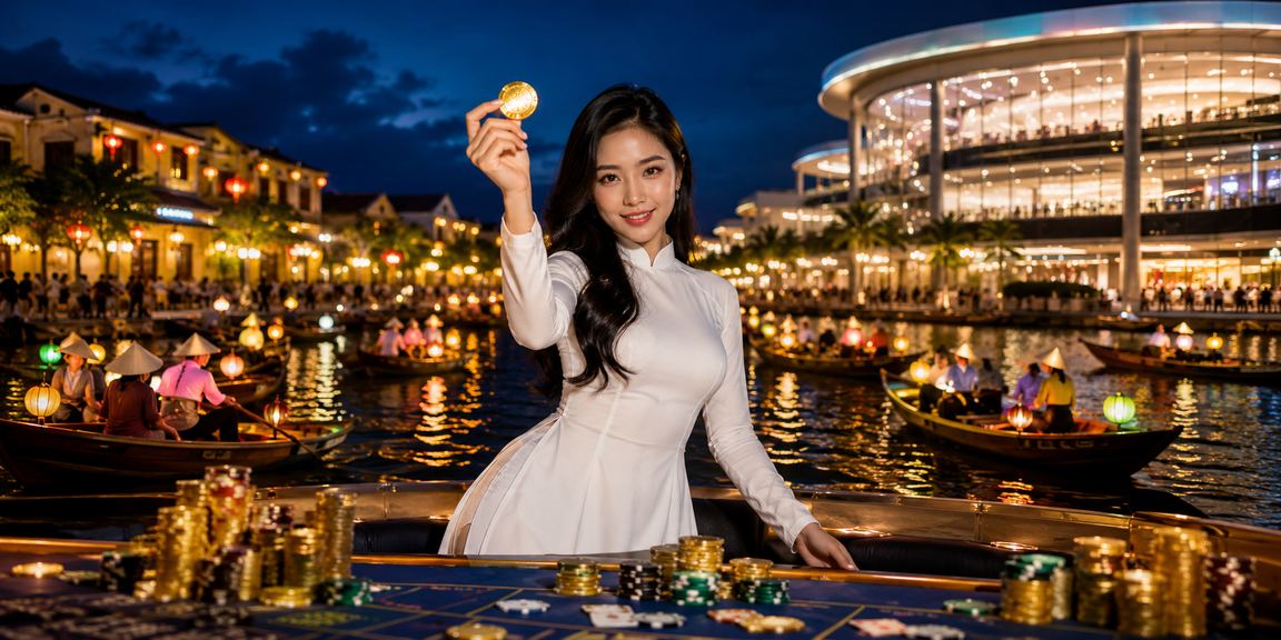 Người mặc áo dài tại Hội An tham gia trò chơi bài trực tuyến