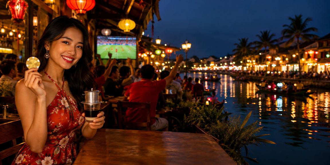 Người dùng Hội An thưởng thức casino trực tuyến cùng cốc cà phê buổi sáng